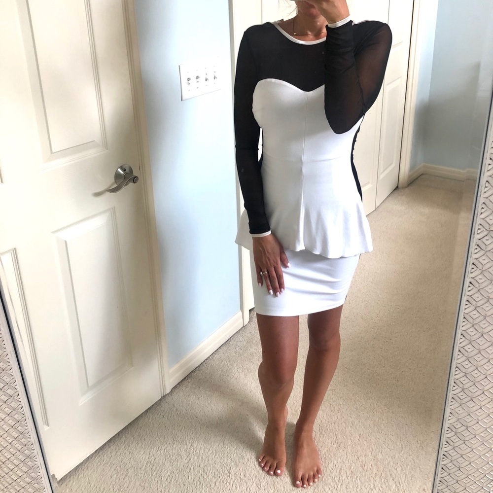 NWOT-white dress with sheer black sleeves/chest